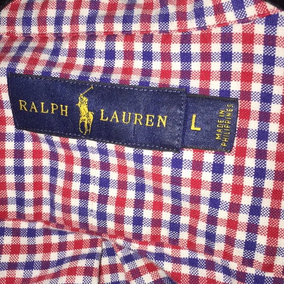 RALPH LAUREN GINGHAM CHECK RED WHITE & BLUE LONG SLEEVE SHIRT - Picture 3 of 4
